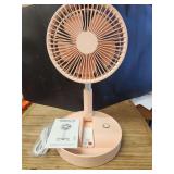 Folding Rechargeable Desktop Fan With Remote (Pink)