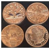 4 - 1 OZ .999 Fine Copper Rounds