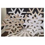 4 - NWT Wooden Snowflakes; 8.5" & 6.5"