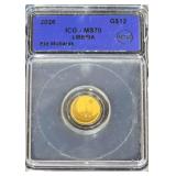 2026 ICG MS70 Small Commemorative .9999 Gold Round from Liberia. 1/1000 oz.