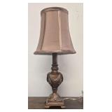 Vintage  Neoclassica-Style 17" Table Lamp, With a Classic Urn-Shaped Base and Ornate Draped Swag and Tassel Relief. The Shade Holder Needs Attention