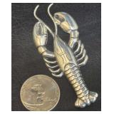 Mid Century Lang Sterling Silver Lobster Brooch 2.5" Nickel is for Size Reference Only