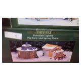Vintage Kurt S. Adler Hickory Farms Porcelain Lighted Pig Barn and Spring House Set in Original Box.