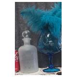 Large Apothecary Jar With Lid and Vintage Empoli Blue Glass Vase Made in Italy with Feathers
