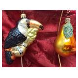 2 - Vintage Blown-Glass Christmas Ornaments;  Old World Christmas Black-and-White Toucan and More.