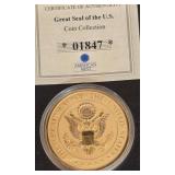Commemorative Coin From the American Mint Featuring a Bald Eagle and an Inscription Reading "The American Bald Eagle: Freedom," Accompanied by a Certificate of Authenticity.