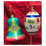 Two Vintage Hand-Decorated, Mouth-Blown Glass Christmas Tree Ornaments
