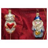 2 - Vintage Blown-Glass Christmas Ornaments, Including a White Bear Holding a Red Heart and a Figure Playing a Saxophone