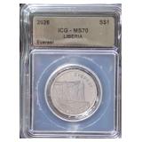 2026 ICG-MS70 Republic of Liberia  Mount Everest Silver Dollar .999%Ag. 1/10oz.