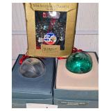 Marquis by Waterford Crystal Peanuts 50th Anniversary "Sleigh Ride",  Lenox Green Crystal Starlight Ball Ornament,  & Vintage Lenox Crystal Ball Christmas Lights. All 3 in Original Boxes