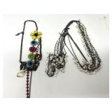Lot of Two Costumed Designed Necklaces Featuring Multicolored Floral Enamel and Faux Pearl Beaded Accents