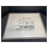 Original Pencil Drawing of Stilt House Signed by Ray Mahlbacher Framed