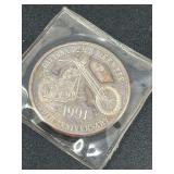 1991 Daytona Beach Bike Week 50th Anniversary 1 Troy Oz .999 Fine Silver Round