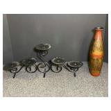 Wrought Iron Five-Tier Candle Holder and Decorative Ceramic Vase Set