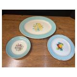 Assorted Decorative Ceramic Plates and Serving Platter Lot by American Limoges and Cunningham and Pickett