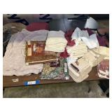 Assortment of valances, Decorative towel sets, pillowcases, sheers, and throw. See pictures for details.