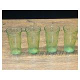 Set of 4 Vaseline Glass Tumblers with Honeycomb Pattern