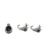 Blue Stone and White Crystal Jewelry Set Including Pendant and Earrings