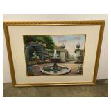 John Zaccheo Signed Framed Garden Fountain Art Print