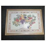 Framed Ceramic Tile Panel with Fruit Basket Motif