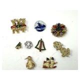 Assorted Decorative Brooch and Pin Lot with Holiday and Animal Motifs