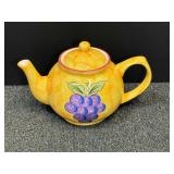 Hand painted ceramic teapot with fruit motif, see pictures for details.