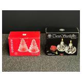 Gorham Crystal Christmas tree salt and pepper shakers, also includes Twin Starlights oil lamp set, both come original boxes, see pictures for details.