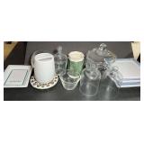 Assorted glass/kitchenware to include spoon rest, trivets, storage jars, and more. See pictures for details.