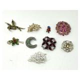 Assorted Costume Jewelry Brooches Lot of Nine