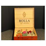 Home decor assortment to include vintage glass figurines, miniature salt and pepper shaker, and more. Comes in collectible wooden box. See pictures for details.