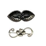 Lot of Two Sterling Silver Brooches Including Floral and Art Nouveau Style Designs