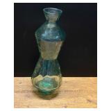 Green Glass Hourglass Shaped Decorative Bottle Vase