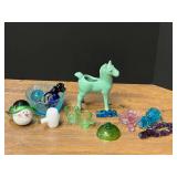 Assorted Glassware and Ceramic Horse Planter Lot