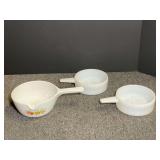 Corning Ware La Sauge Skillet and Two Handled White Bowls Set