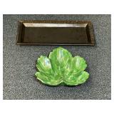 Vintage ceramic leaf dish, also includes a Home Trends metallic looking rectangular dish. See pictures for details.