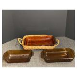 Amber Glass Baking Dishes with Wicker Basket Carrier Set