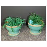 Grecian-style terra-cotta urn planters with faux plants. See pictures for details.