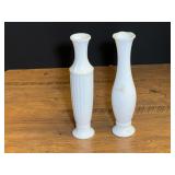 Vintage milk glass bud vases, two pieces, see pictures for details.