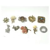 Assorted Costume Brooch Lot Including Floral and Animal Designs