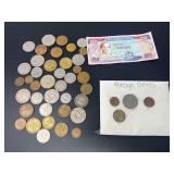 Assorted Foreign Coins and Banknote Collection
