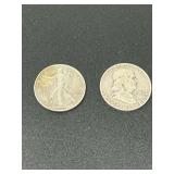 US Silver Half Dollar Lot - 1942 Walking Liberty and 1952 Franklin