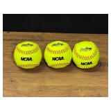 Set of 3 Rawlings NCAA Official Softballs Yellow Leather Red Stitching