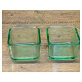 Pair of Uranium Glass Square Dishes with Embossed Base