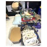 Assortment of bathroom items to include toiletries, blow dryer, make up mirror, curling iron, and more. Also includes an assortment of sunglasses, umbrella, and more. See pictures or details.