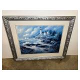 Ornately framed coastal seascape print, see pictures for details.