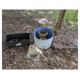 ALL ITEMS IN CARPORT AREA MARKED 4020 INCLUDING HALF DRUM FILLED WITH ROPE AND MORE, DROP CORDS, AND PLANO SPORTSMAN