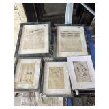COLLECTION OF FIVE (5)  FRAMED SCHEMATIC DRAWINGS