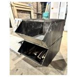 PAIR OF ANTIQUE STACKABLE METAL INDUSTRIAL BINS - 24"X"15"11" EACH