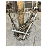 ANTIQUE LARGE WIRE BASKET - INCLUDING FARM IMPLEMENTS AND OTHER ITEMS