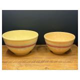 Kit...Watt Oven Ware Yellow Pottery Mixing Bowls with Blue and Pink Stripes, Set of 2